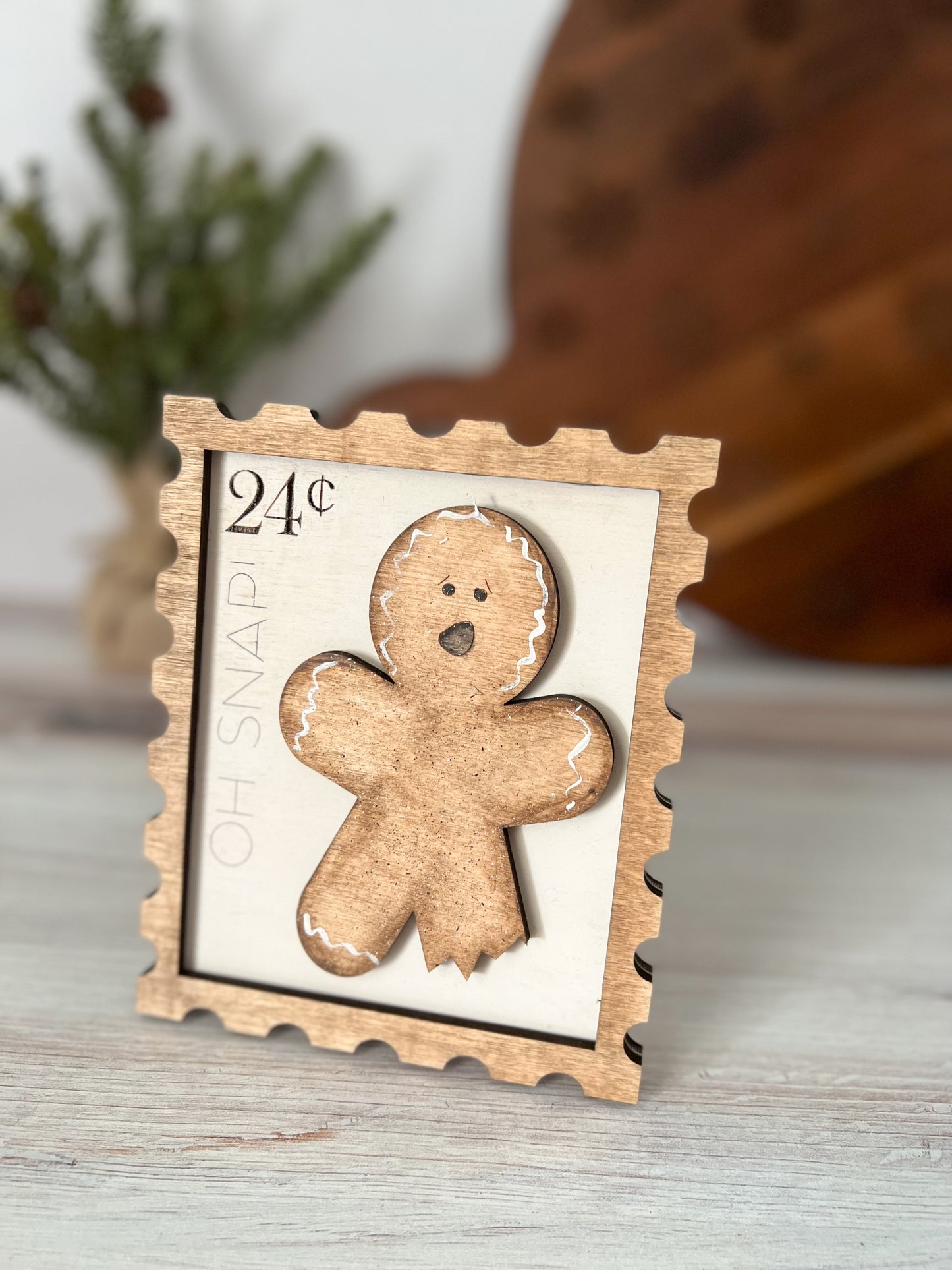 OH SNAP! Christmas Gingerbread 3D postage stamp wood sign