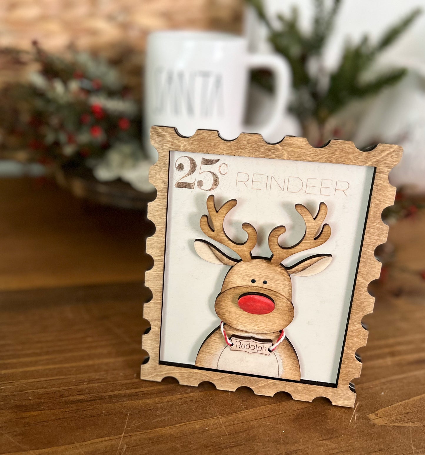 Santa’s Family 3D postage wood sign