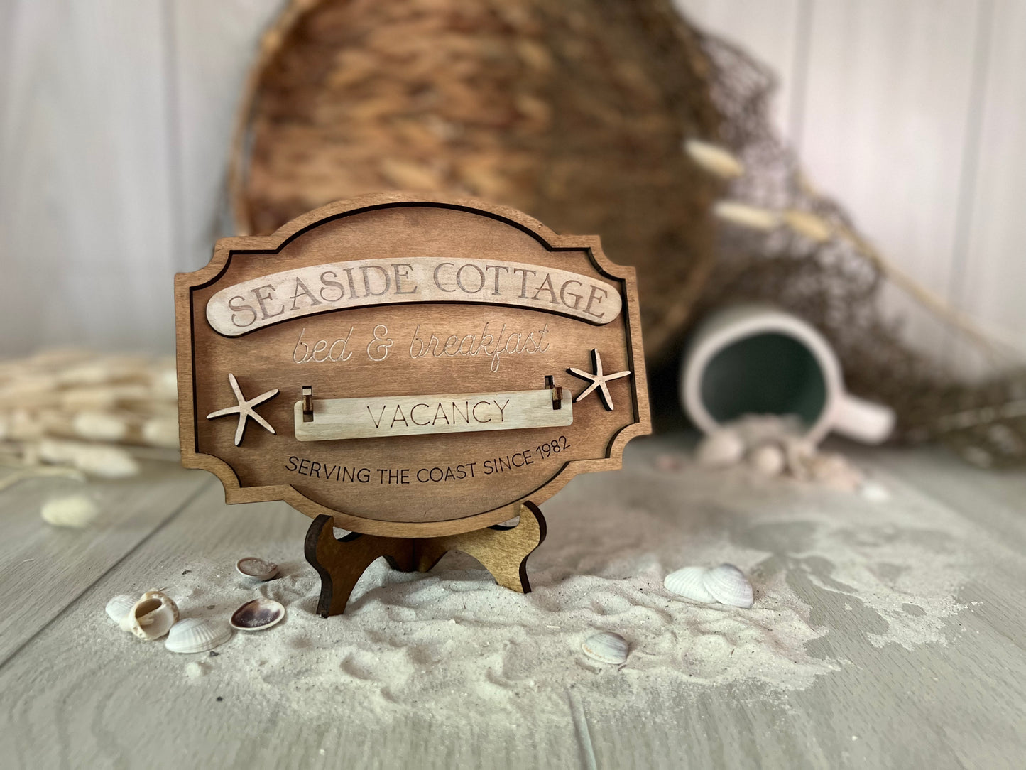 Seaside cottage 3D interchangeable wood tiered tray sign