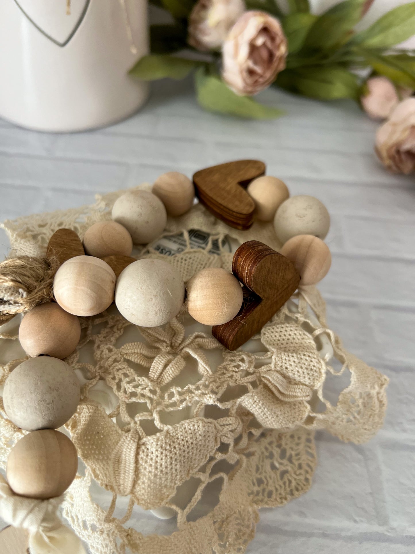 Valentine’s Day heart wood bead garland