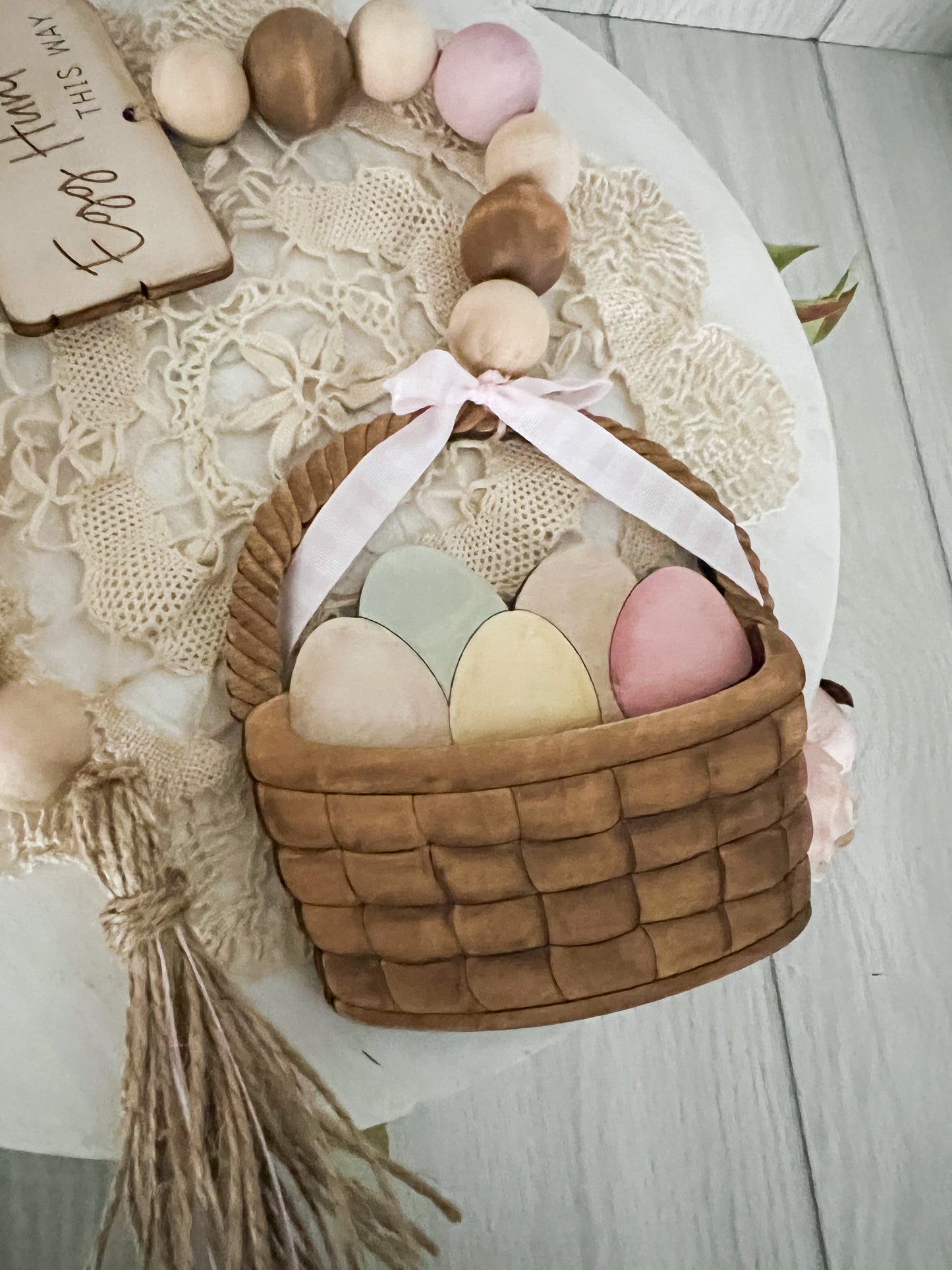 Easter Egg Basket 3D Wood Bead Garland