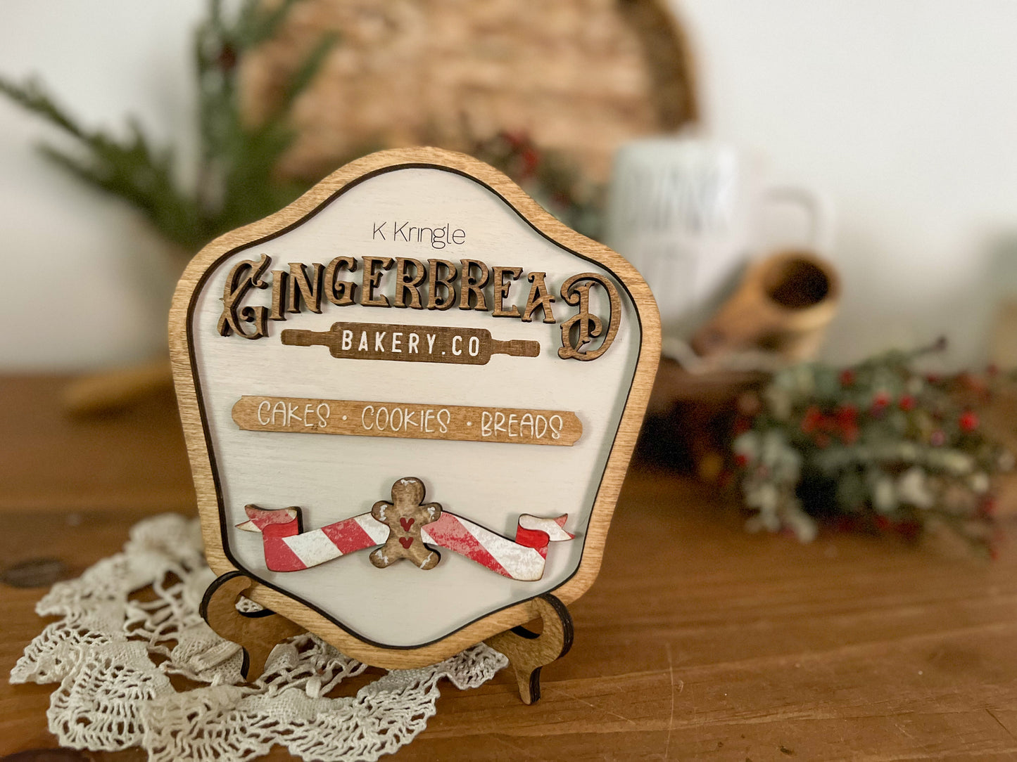 Christmas Kringle Gingerbread bakery Wood 3D sign