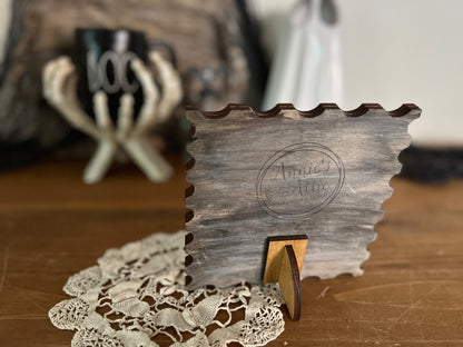 Creepy Halloween 3D wood postage stamp sign